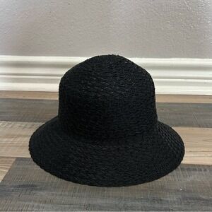 Nine West Black Woven Sun Hat Chic Wide Brim Bucket Style woven bucket hat